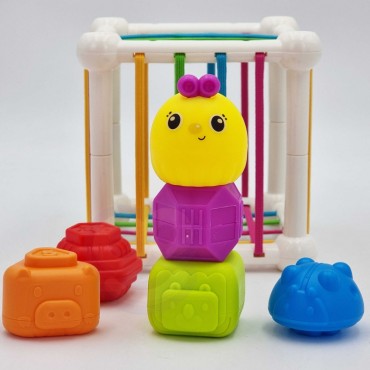 WOOPIE BABY Lankstus sensorinis kubelių rūšiuotojas vaikams gyvūnams + barškutis 7 vnt.