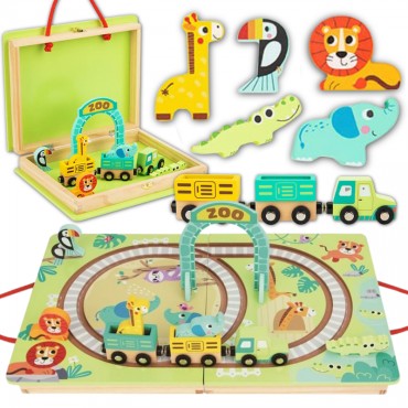 Tooky Toy Medinis lagaminas Track Zoo Gyvūnai Transporto priemonių vagonai