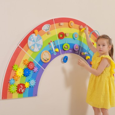 VIGA medinės jutimo ir manipuliavimo plokštės EDU Rainbow FSC sertifikatas
