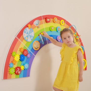VIGA medinės jutimo ir manipuliavimo plokštės EDU Rainbow FSC sertifikatas