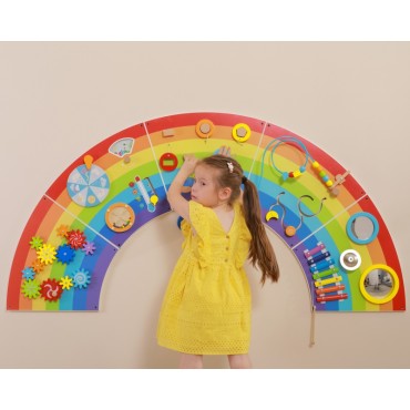 VIGA medinės jutimo ir manipuliavimo plokštės EDU Rainbow FSC sertifikatas