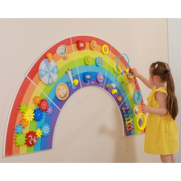 VIGA medinės jutimo ir manipuliavimo plokštės EDU Rainbow FSC sertifikatas