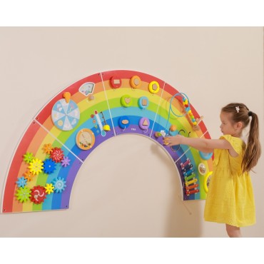 VIGA medinės jutimo ir manipuliavimo plokštės EDU Rainbow FSC sertifikatas