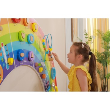 VIGA medinės jutimo ir manipuliavimo plokštės EDU Rainbow FSC sertifikatas