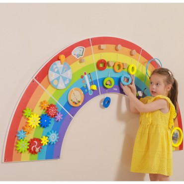 VIGA medinės jutimo ir manipuliavimo plokštės EDU Rainbow FSC sertifikatas