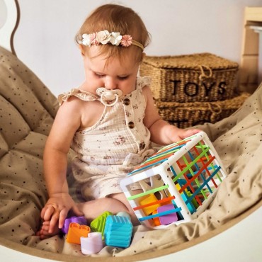 WOOPIE BABY Lankstus sensorinis kubelių rūšiuotojas vaikams Spalvingų formų abėcėlė 15 vnt.