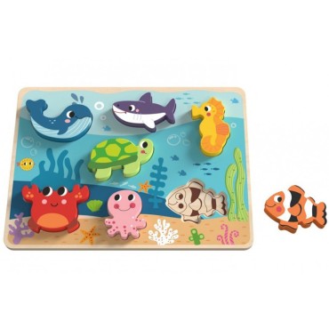 TOOKY TOY medinė dėlionė Montessori jūros pasaulio žuvies vėžlio formos