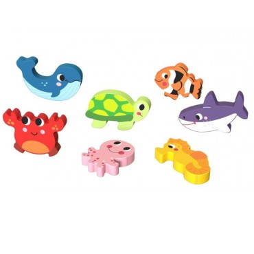 TOOKY TOY medinė dėlionė Montessori jūros pasaulio žuvies vėžlio formos
