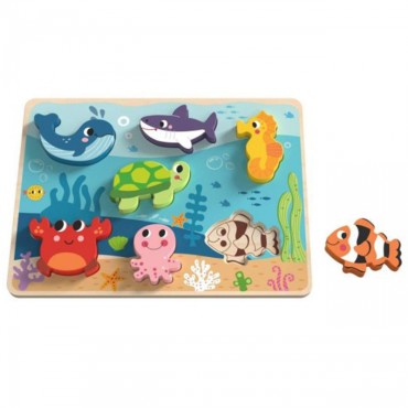 TOOKY TOY medinė dėlionė Montessori jūros pasaulio žuvies vėžlio formos