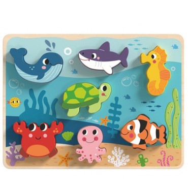 TOOKY TOY medinė dėlionė Montessori jūros pasaulio žuvies vėžlio formos