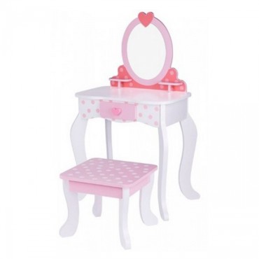 TOOKY TOY Rožinis medinis kosmetinis staliukas su kėde