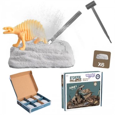 WOOPIE Kasinėjimų vieta 6in1 Dinozauro skeletas Mažasis archeologas 6 vnt.