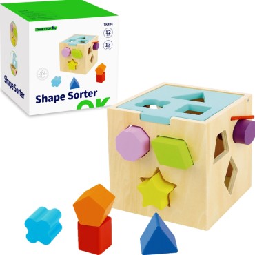 TOOKY TOY Medinis rūšiuotojas Spalvingas kubas su spalvingais raštais 13 vnt.