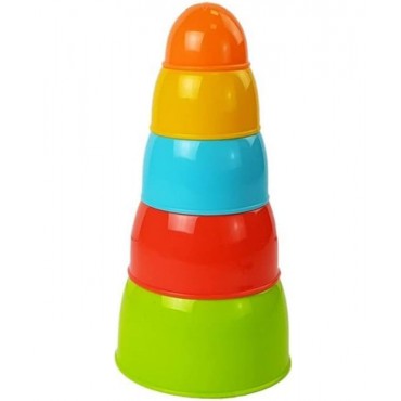 WOOPIE BABY sensoriniai žaislų piramidės spalvoti puodeliai 5 vnt.