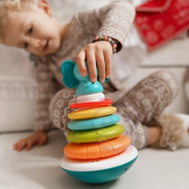 WOOPIE BABY piramidės interaktyvus bokštas dramblys su žiedais barškučiu