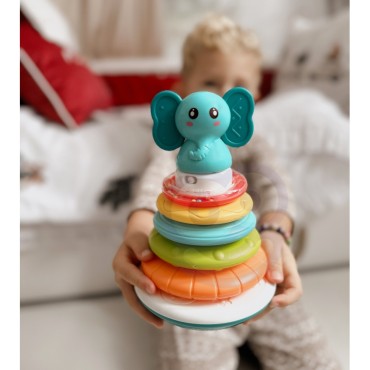 WOOPIE BABY piramidės interaktyvus bokštas dramblys su žiedais barškučiu