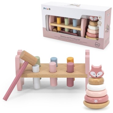 VIGA PolarB rinkinys medinė piramidė + perforatorius su plaktuku Fox Montessori