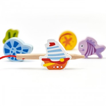 CLASSIC WORLD Medinės virvelinės kaladėlės Aquatic Animals 13 vnt.