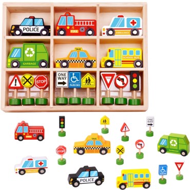 TOOKY TOY Kelių greitkelių galvosūkis + transporto priemonės, automobiliai, kelio ženklai