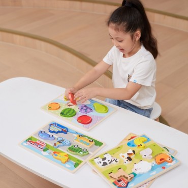 VIGA Medinė dėlionė Montessori 2in1 galvosūkių figūrėlės Transporto priemonės