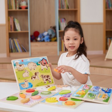 VIGA Medinė dėlionė Montessori 2in1 galvosūkių figūrėlės Transporto priemonės