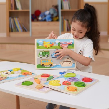 VIGA medinė dėlionė Montessori 2in1 galvosūkių ūkio figūrėlės