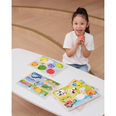 VIGA medinė dėlionė Montessori 2in1 galvosūkių ūkio figūrėlės