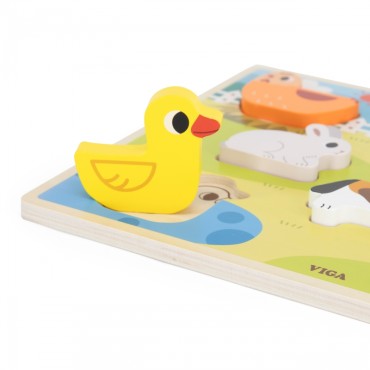 VIGA medinė dėlionė Montessori 2in1 galvosūkių ūkio figūrėlės