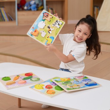VIGA medinė dėlionė Montessori 2in1 daržovių figūrėlės