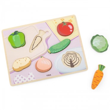 VIGA medinė dėlionė Montessori 2in1 daržovių figūrėlės