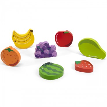 VIGA medinė dėlionė Montessori dėlionė 2in1 vaisių figūrėlės
