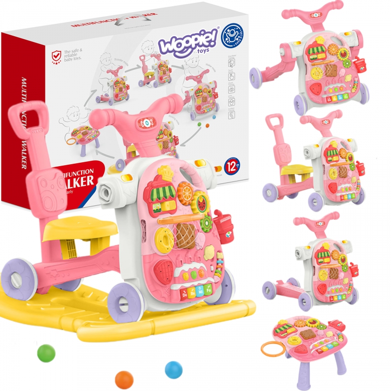 WOOPIE BABY Vaikščiojimo rėmas 5in1 daugiafunkcinis rožinis 1+