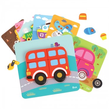 WOOPIE GREEN Mediniai galvosūkių blokai Transporto priemonės Montessori FSC