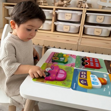WOOPIE GREEN Mediniai galvosūkių blokai Transporto priemonės Montessori FSC