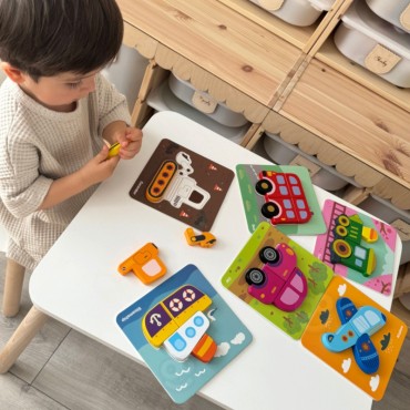 WOOPIE GREEN Mediniai galvosūkių blokai Transporto priemonės Montessori FSC
