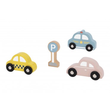 TOOKY TOY Medinių transporto priemonių ir kelio ženklų rinkinys dėžutėje