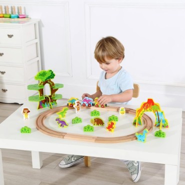 TOOKY TOY Medinis magnetinis traukinys dinozaurai + figūrėlės