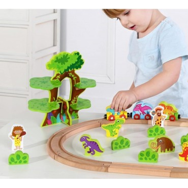 TOOKY TOY Medinis magnetinis traukinys dinozaurai + figūrėlės