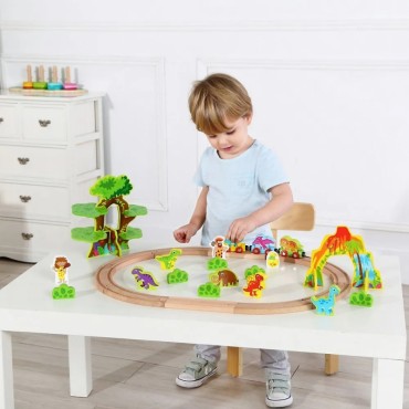 TOOKY TOY Medinis magnetinis traukinys dinozaurai + figūrėlės
