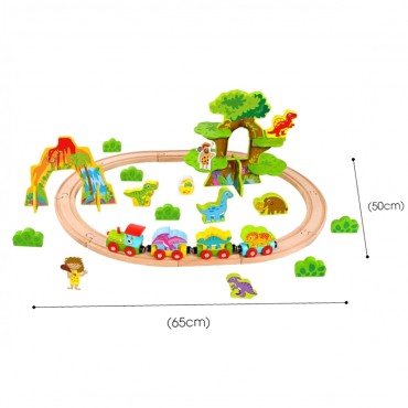 TOOKY TOY Medinis magnetinis traukinys dinozaurai + figūrėlės