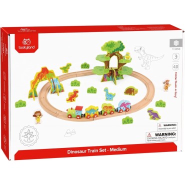 TOOKY TOY Medinis magnetinis traukinys dinozaurai + figūrėlės