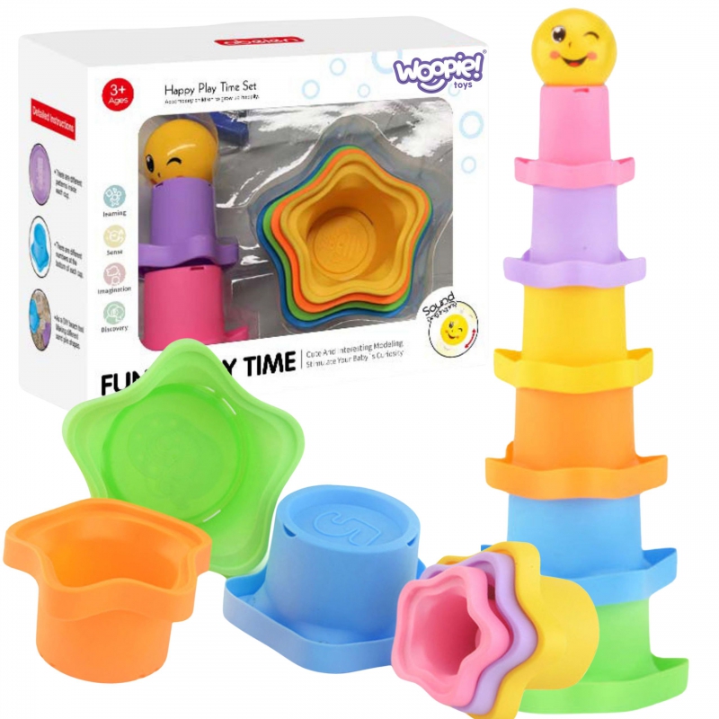 WOOPIE BABY Pyramid sensoriniai puodeliai Žvaigždės + Kamuolys