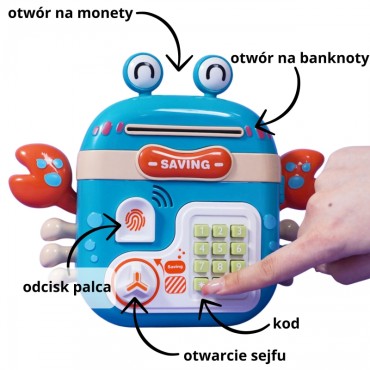 WOOPIE elektroninis Piggy Bank Safe Pin bankomato prieigos kodas Krab Kuprinė Mėlyna
