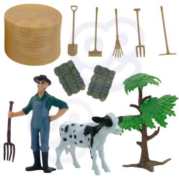 WOOPIE rinkinys mini ūkio traktorius Gyvūnai Settlement Farmer Tools