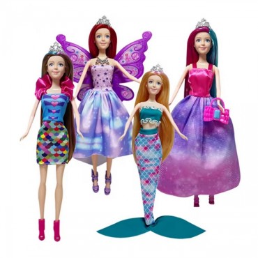 WOOPIE 4 stebuklingų princesių rinkinys – 4 viename lėlių dėžutė su priedais