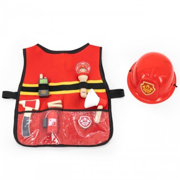 VIGA rinkinys Little Firefighter Liemenė + Mediniai aksesuarai 8 vnt.