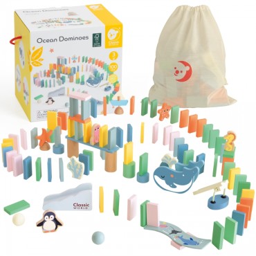 CLASSIC WORLD Medinis Domino kliūčių loginis takelis Montessori dėlionė 100 vnt.