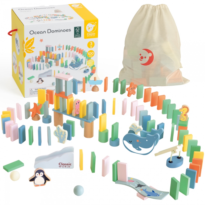 CLASSIC WORLD Medinis Domino kliūčių loginis takelis Montessori dėlionė 100 vnt.