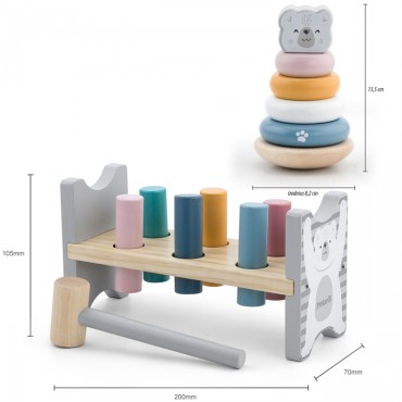 VIGA PolarB Medinė piramidė + Punch su plaktuku Baltasis lokys Montessori