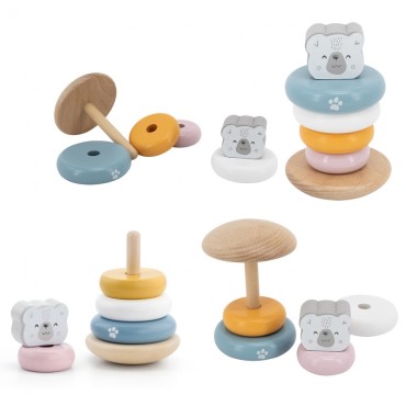 VIGA PolarB Medinė piramidė + Punch su plaktuku Baltasis lokys Montessori